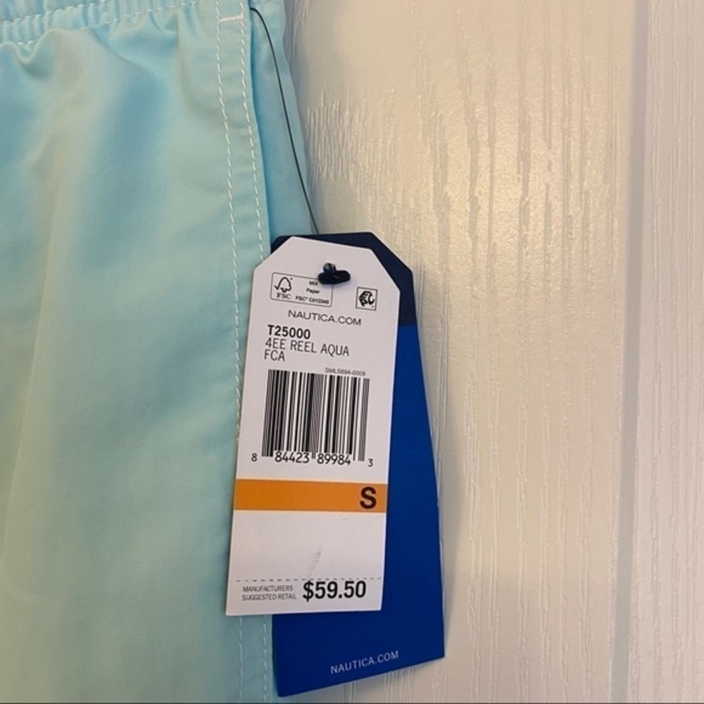 Nautica Men's Quick Dry Nylon 8" Swim Trunks in Aqualagoon Size S - Picture 6 of 6